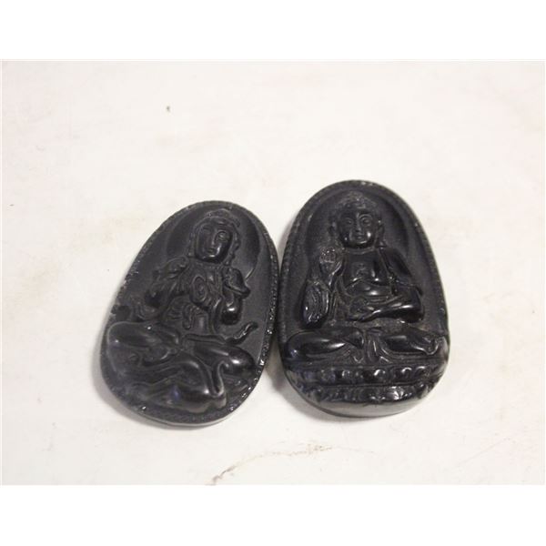 2 OBSIDIAN BUDDAH PENDANTS