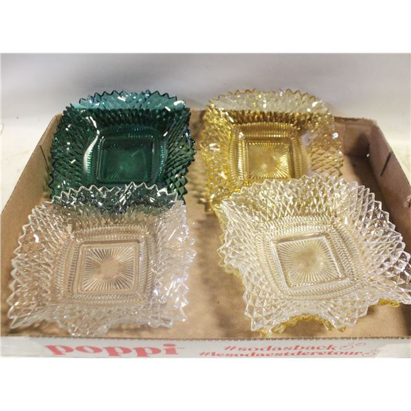 5 INDIANA GLASS COMP.  DIAMOND POINT DISHES