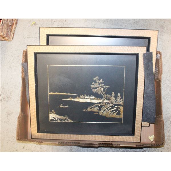 2 16” X 19” 1950’S ASIAN THEMED ART WITH