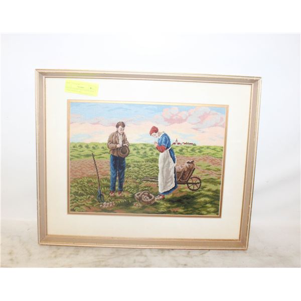 VINTAGE HAND CRAFTED NEEDLE POINT FRAMED ART