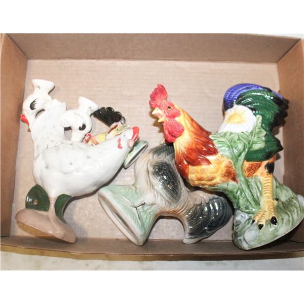 6 PORCELAIN & CERAMIC CHICKENS & ROOSTERS, NO