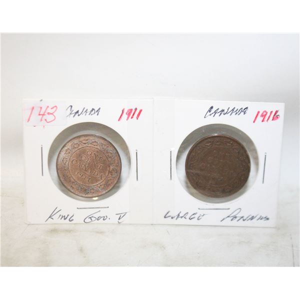 1911 + 1916 CANADIAN LARGE ONCE CENTS