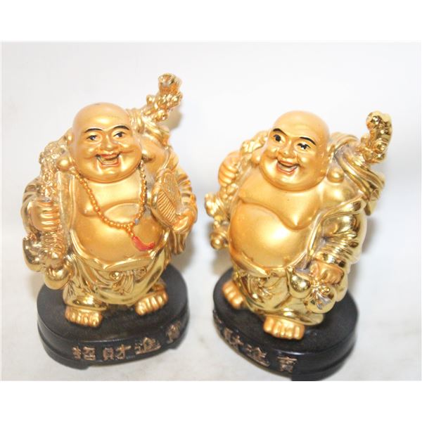 2 GOLDEN LAUGHING BUDDHA FIGURINES