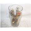 Image 1 : GLASS CUP FILLED WITH COLLECTICBLE SPOONS