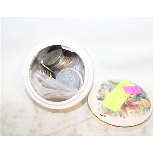 CONTAINER FULL OF VINTAGE TOKEN COINS