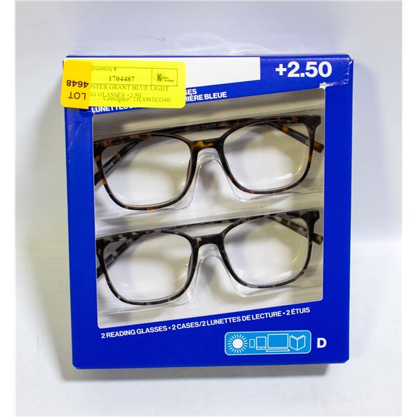 NEW FOSTER GRANT BLUE LIGHT READING GLASSES +2.50