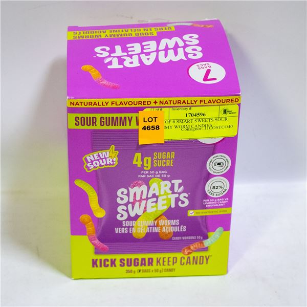 BOX OF 6 SMART SWEETS SOUR GUMMY WORM CANDIES