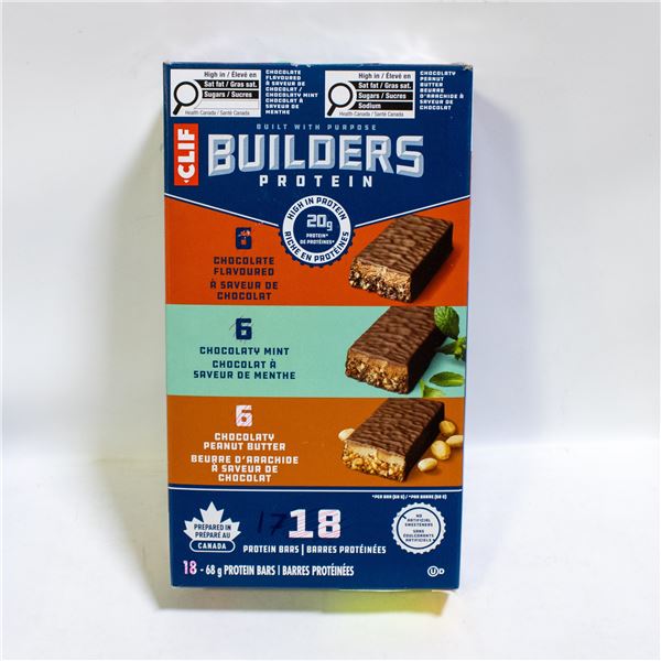 BOX OF 17 CLIF BUILDERS PROTEIN BARS CHOCOLATY