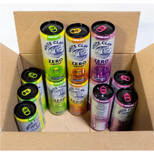 BOX OF 12 WHITE CLAW NON-ALCOHOLIC ZERO DRINKS