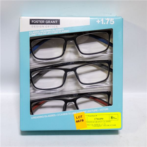 NEW FOSTER GRANT CLASSIC READING GLASSES +1.75
