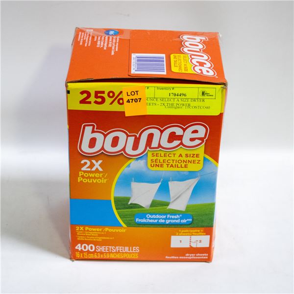 BOUNCE SELECT A SIZE DRYER SHEETS - 2X THE POWER
