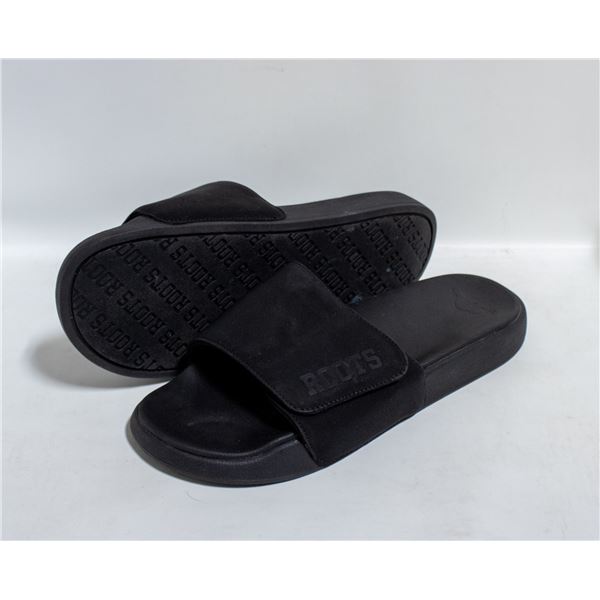 ROOTS MENS SLIDES BLACK SIZE 11