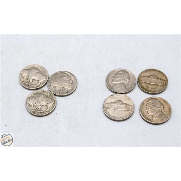 7 VINTAGE BUFFALO ETC US NICKEL LOT