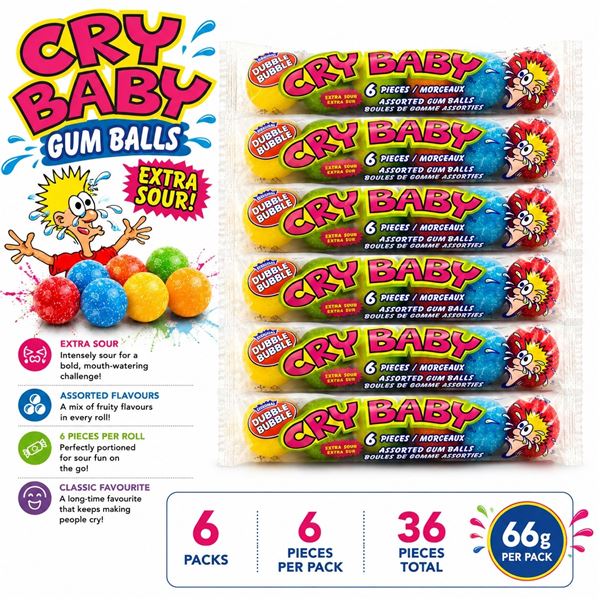 6 DUBBLE BUBBLE CRY BABY EXTRA SOUR GUM BALL