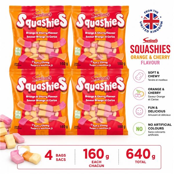 4 SWIZZELS SQUASHIES ORANGE & CHERRY 160G BB