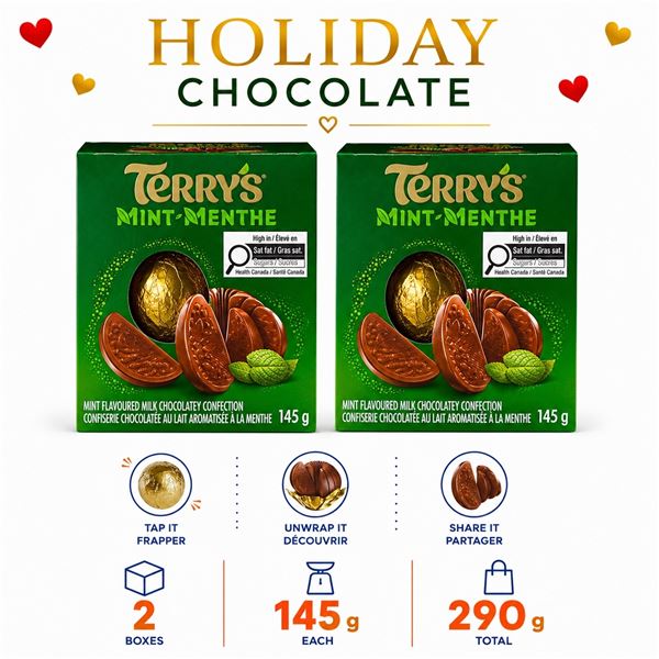 2 TERRY'S MINT CHOCOLATE ORANGES 145G BB 08/26