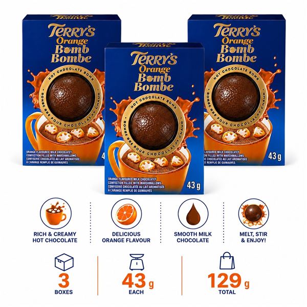 3 TERRYS ORANGE CHOCOLATE BOMBS 43G BB 09/26