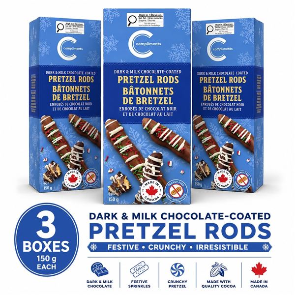 3 COMPLIMENTS CHOCOLATE PRETZEL RODS 150G BB