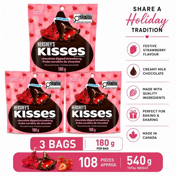 3 HERSHEYS KISSES CHOC DIPPED STRAWBERRY BB