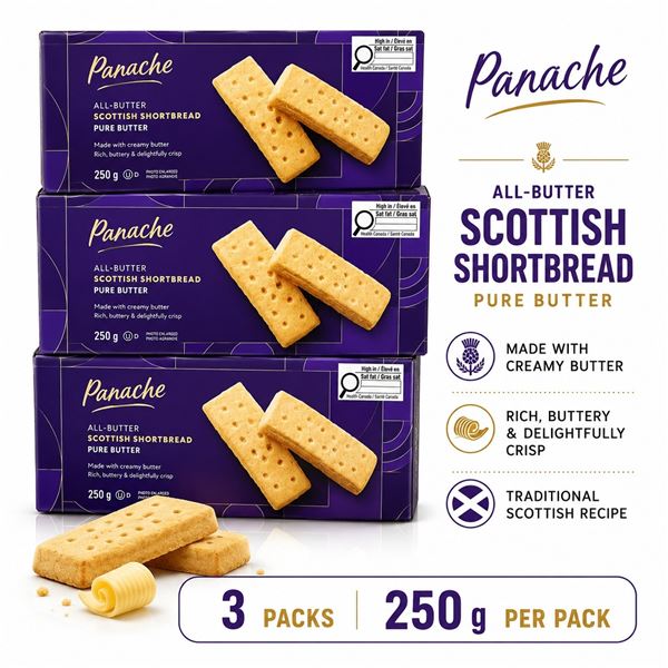 3 PANACHE ALL-BUTTER SHORTBREAD 250G BB 08/26
