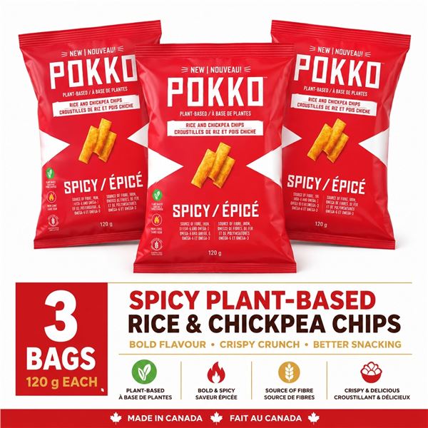 3 POKKO SPICY RICE & CHICKPEA CHIPS BB 08/26