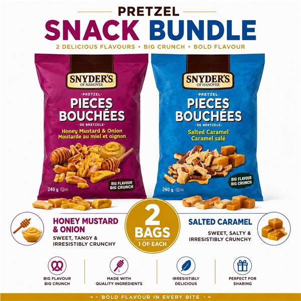 2 SNYDER'S PRETZEL PIECES 240G BAGS BB 05/26