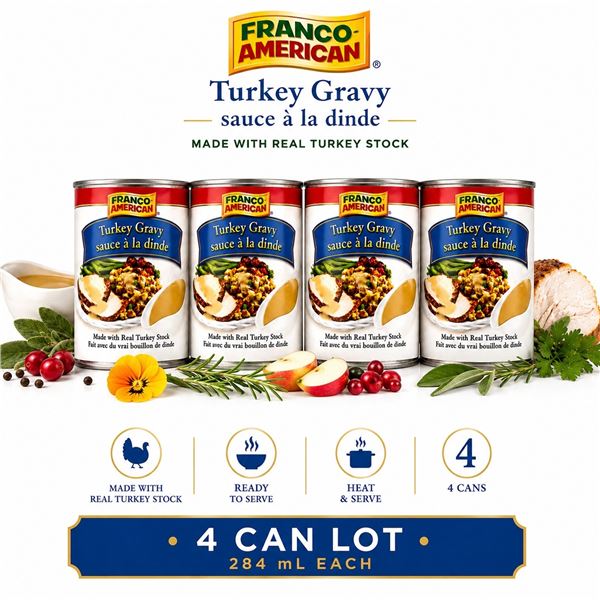 4 FRANCO AMERICAN TURKEY GRAVY CANS BB 08/27