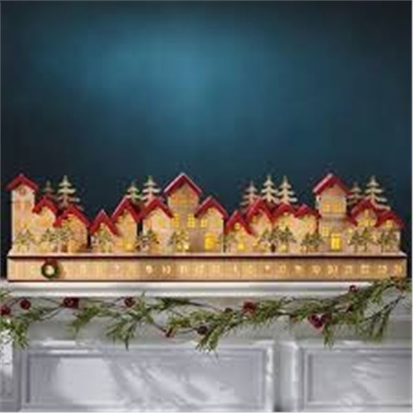 NEW HOLIDAY WOODEN VILLAGE LED ADVENT CALENDAR 30"