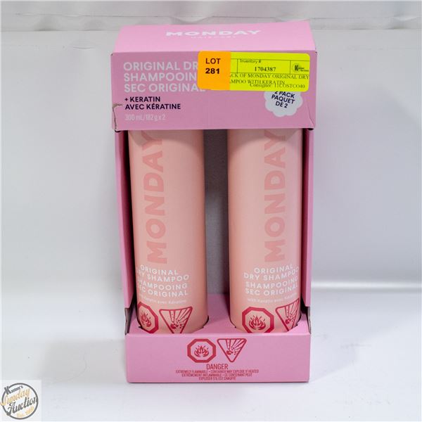 2 PACK OF MONDAY ORIGINAL DRY SHAMPOO WITH KERATIN