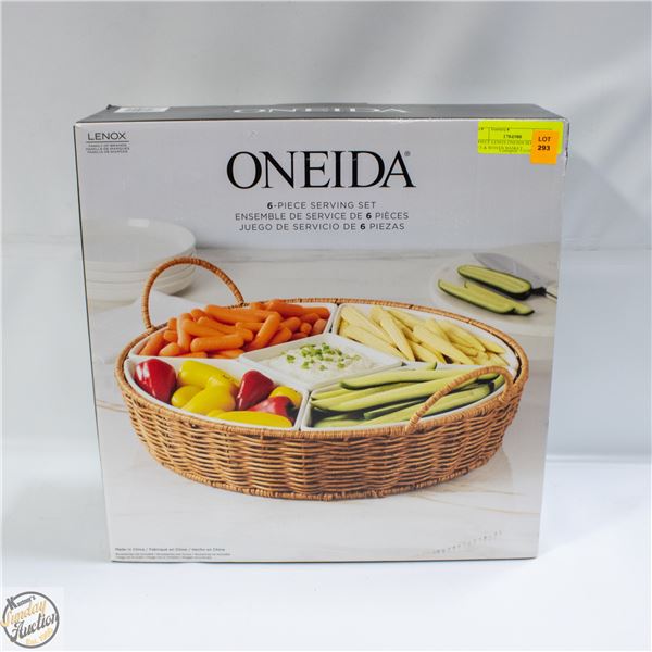 6 PIECE LENOX ONEIDA SERVING SET & WOVEN BASKET