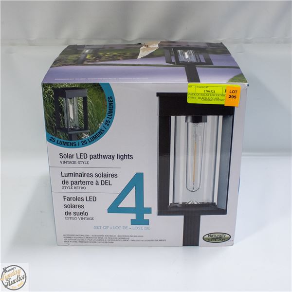 4 PACK OF SOLAR LED PATHWAY LIGHTS - BLACK & GLASS