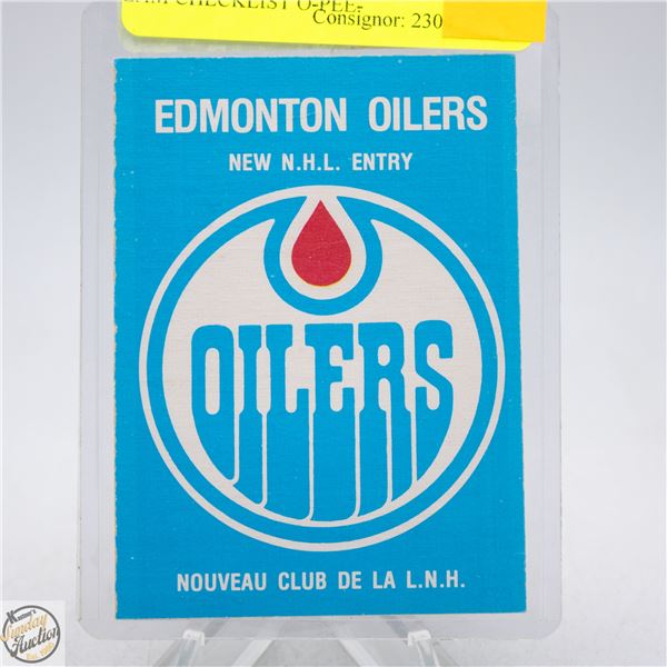 1979 OILERS NEW N.H.L. ENTRY TEAM CHECKLIST O-PEE-