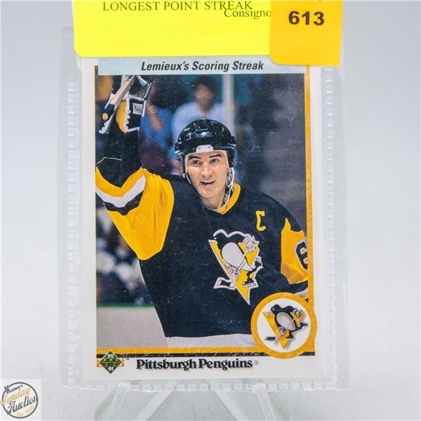 LEMIEUXS SCORING STREAK 2ND LONGEST POINT STREAK