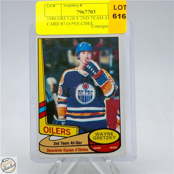 1980 GRETZKY 2ND TEAM ALL-STAR CARD 87 O-PEE-CHEE