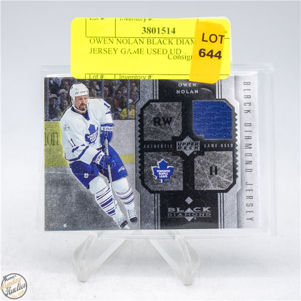 OWEN NOLAN BLACK DIAMOND JERSEY GAME USED UD