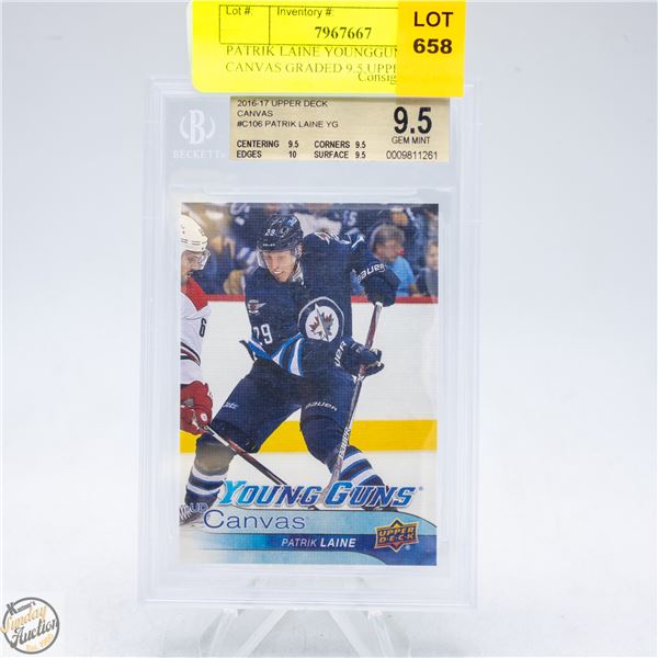 PATRIK LAINE YOUNGGUNS CANVAS GRADED 9.5 UPPERDECK