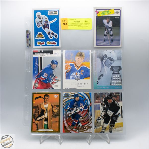8 WAYNE GRETZKY CARDS OILERS L.A. ST LOUIS RANGERS