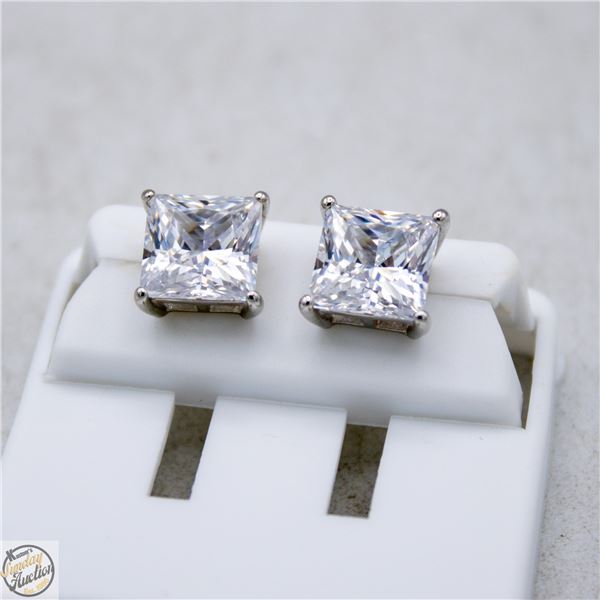 NEW SILVER PLATED SQUARE CUT STUD EARRINGS