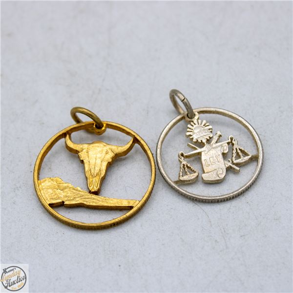 TWO CUT OUT USA COINS MADE INTO PENDANTS