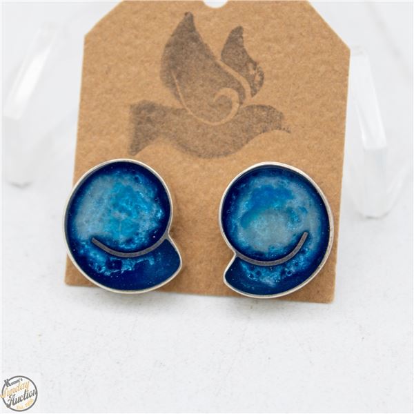 HANDMADE 925 SILVER EARRINGS W/ BLUE AGATE