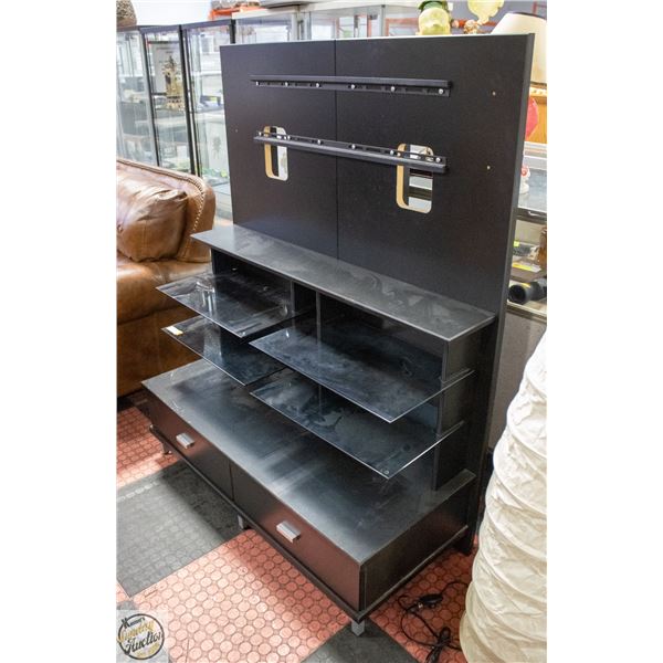 GLASS TV CABINET W/2 DRAWERS H-59.5" W-20.5" L-47"