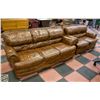 Image 1 : BROWN LEATHER SOFA AND LOVE SEAT SET WITH