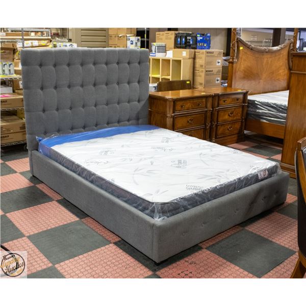 QUEEN SIZE BED - PADDED FABRIC HEADBOARD,