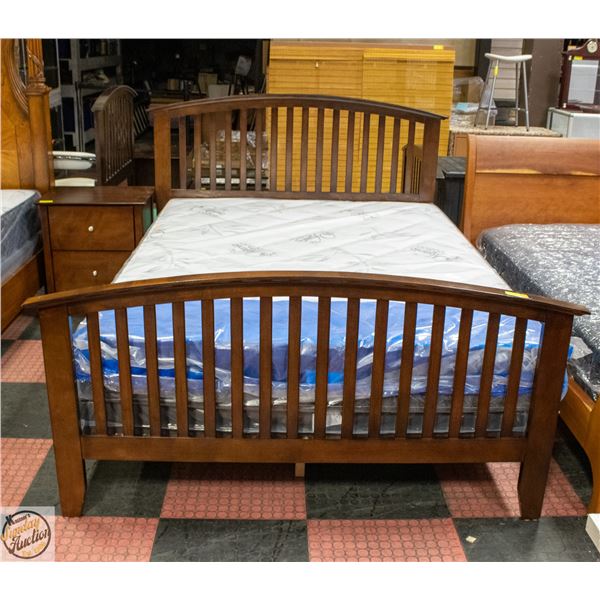 DARK WOOD QUEEN BED FRAME (HEADBOARD H-48")