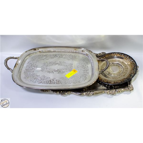 3 ANTIQUE/VINTAGE SILVER PLATED TRAYS