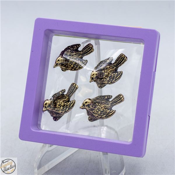 NEW 4 BRASS SPARROW BIRDS DECOR 0.76”X1.04”