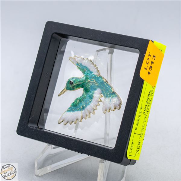 NEW TEAL ENAMEL SPARKLE HUMMINGBIRD