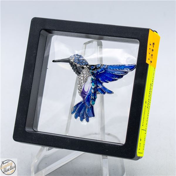 NEW HUMMINGBIRD BROOCH BLUE WHITE