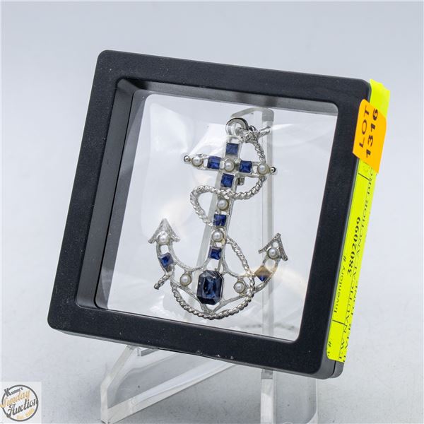 NEW NAUTICAL ANCHOR BROOCH SILVER TONE