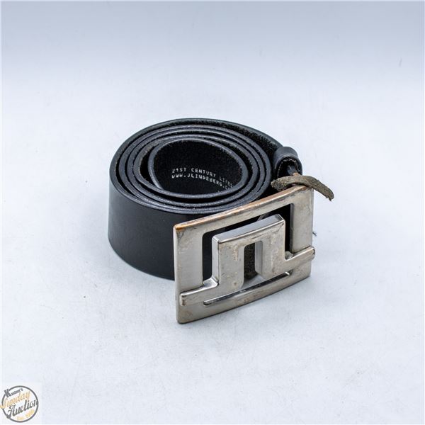 J. LINDEBERG BLACK LEATHER BELT & BUCKLE, SIZE 36